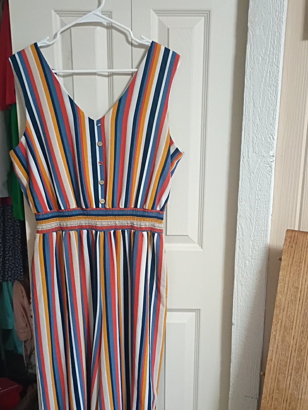 Striped Multi-Color Sleeveless V-Neck Women’s Jumpsuit One piece With pockets
